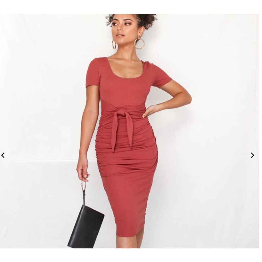 Sao by Dee Autumn Rose Bodycon Midi Tie-front Dress US8 AU12